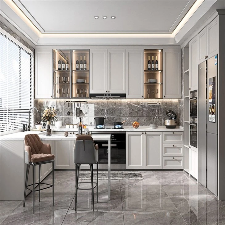 modern wooden kitchen cabinets with natural wood grain finish